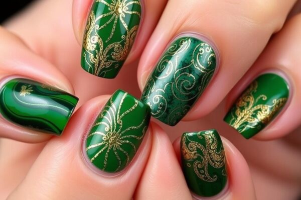 green and gold nails