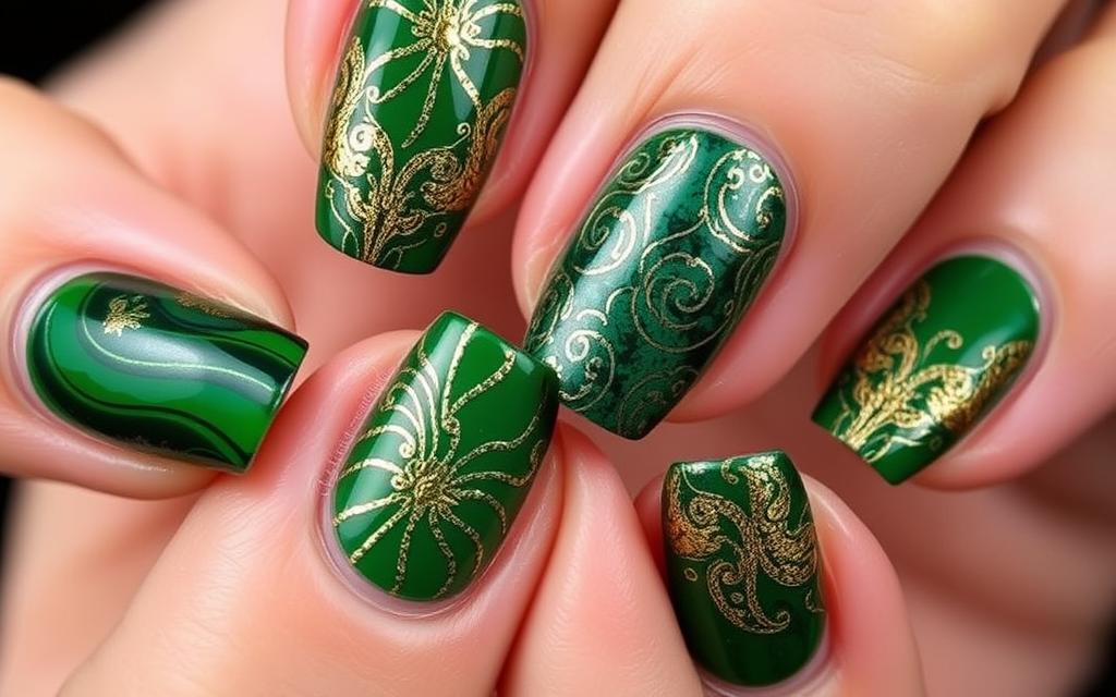 green and gold nails